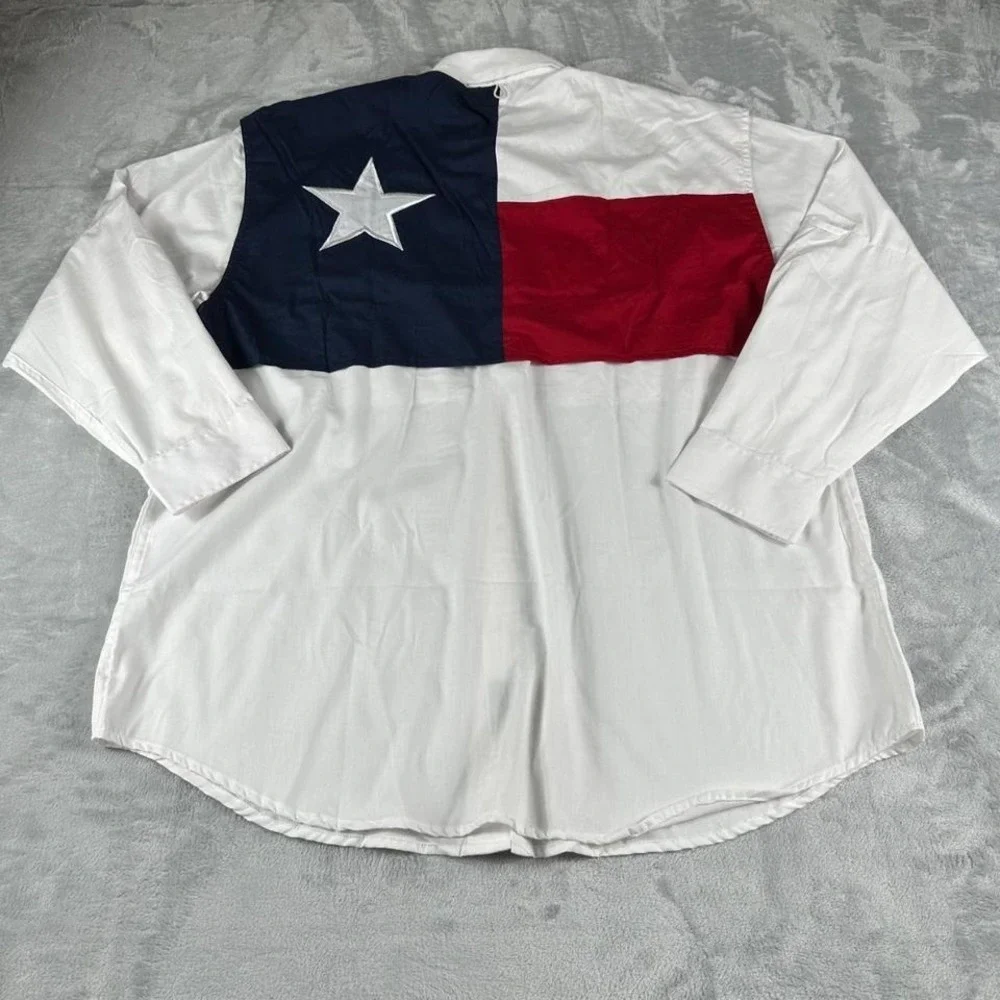 NWT Tiger Hill Fishing Shirt Men XL White Texas Flag Performance Poplin LS